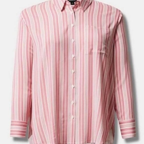 Torrid Pink Striped Button Blouse 00 - Picture 2 of 7